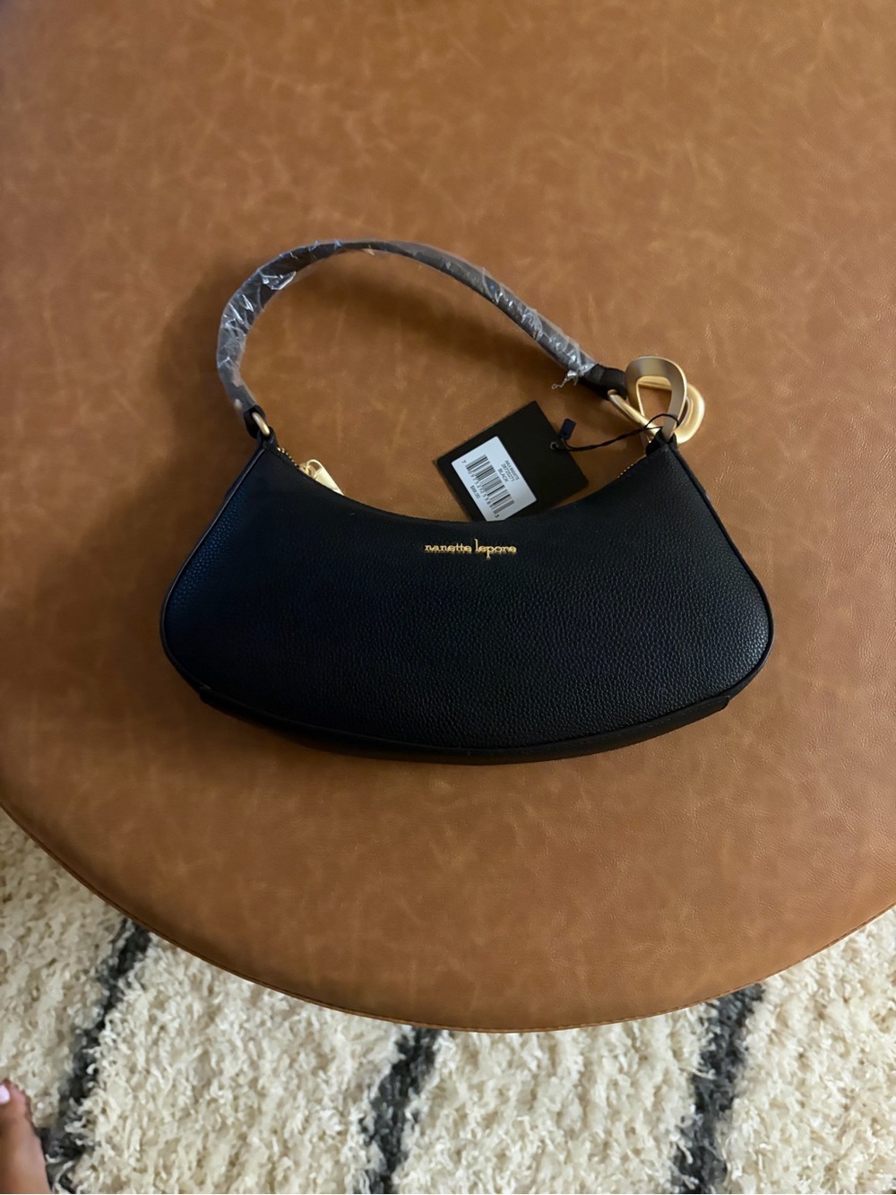 Nanette Lepore Black Crescent Mini Shoulder Bag with Gold Hardware